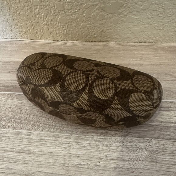 COACH Hard Shell Hinged Glass Eyeglass Sunglass Case Brown Tan Signature C - Picture 1 of 6